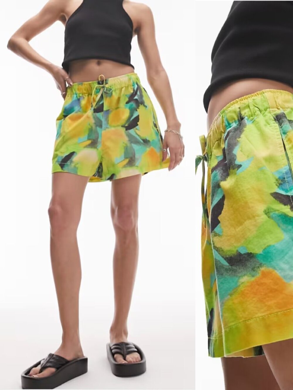 ASOS Topshop Multicolor Lemon Printed Elastic Waist Shorts